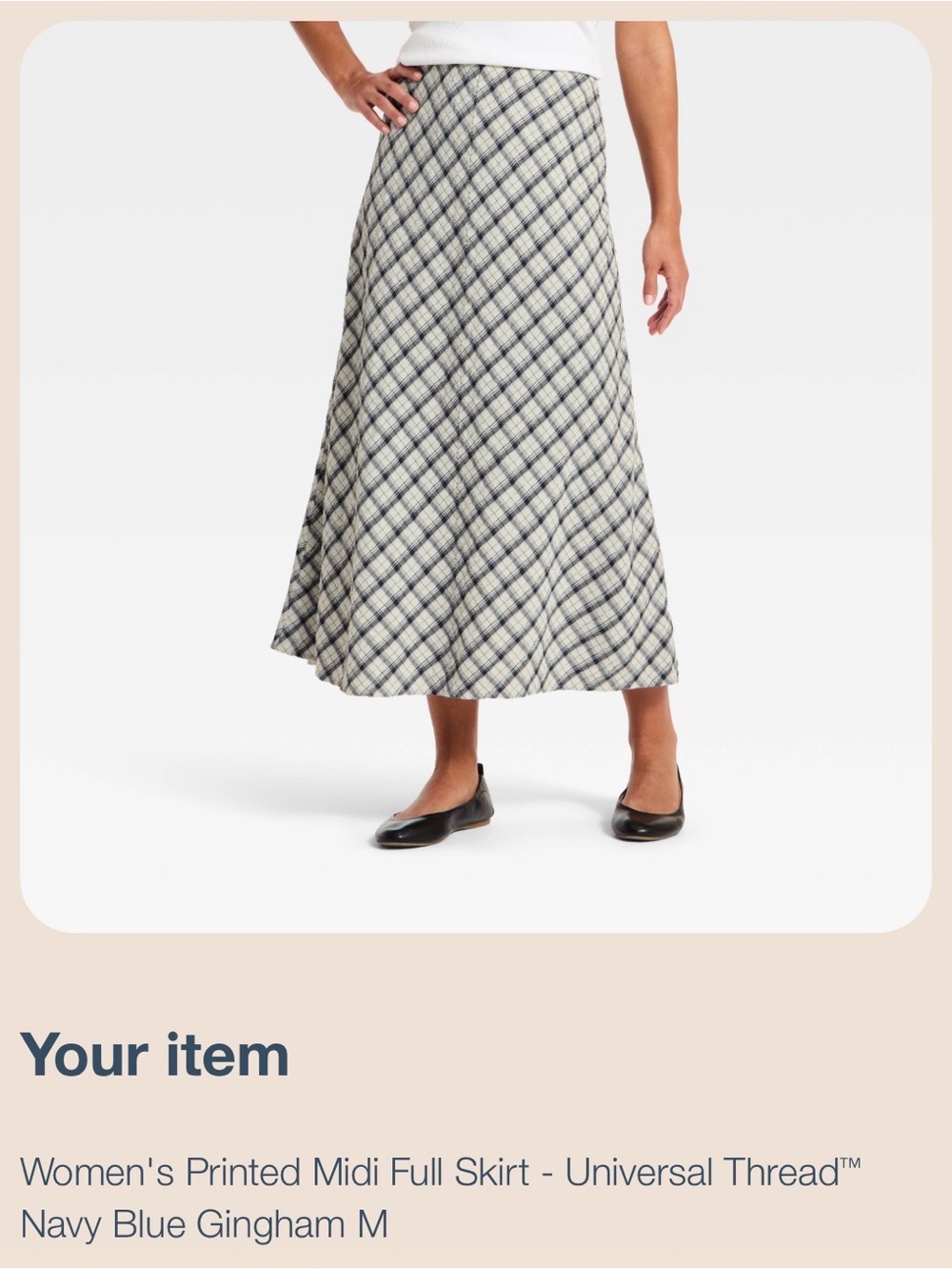 Universal Thread Navy and Cream Gingham Midi Skirt
